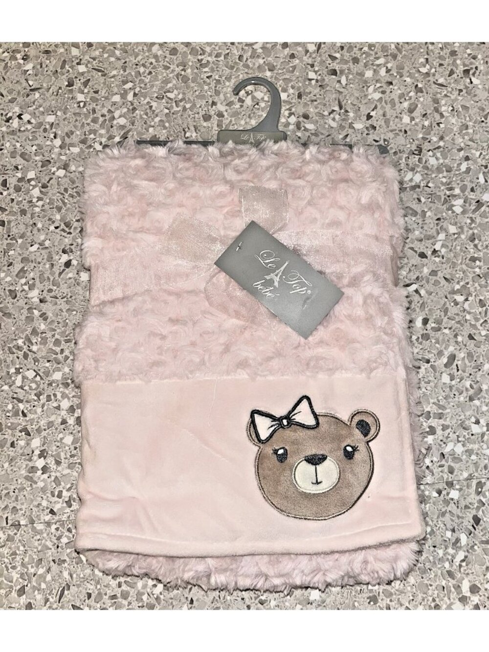 Cutie Pie Light Pink Rosette Baby Blanket Teddy Bear Applique